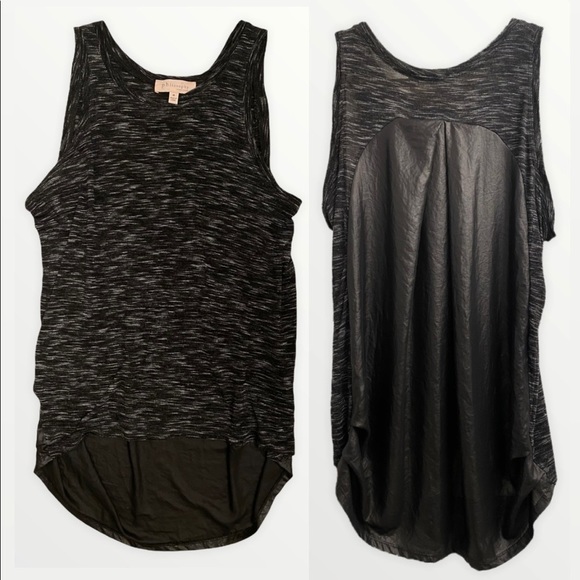 Philosophy Tops - Philosophy High Low Knit Front Metallic Faux Leather Sheer Back Black Tank M